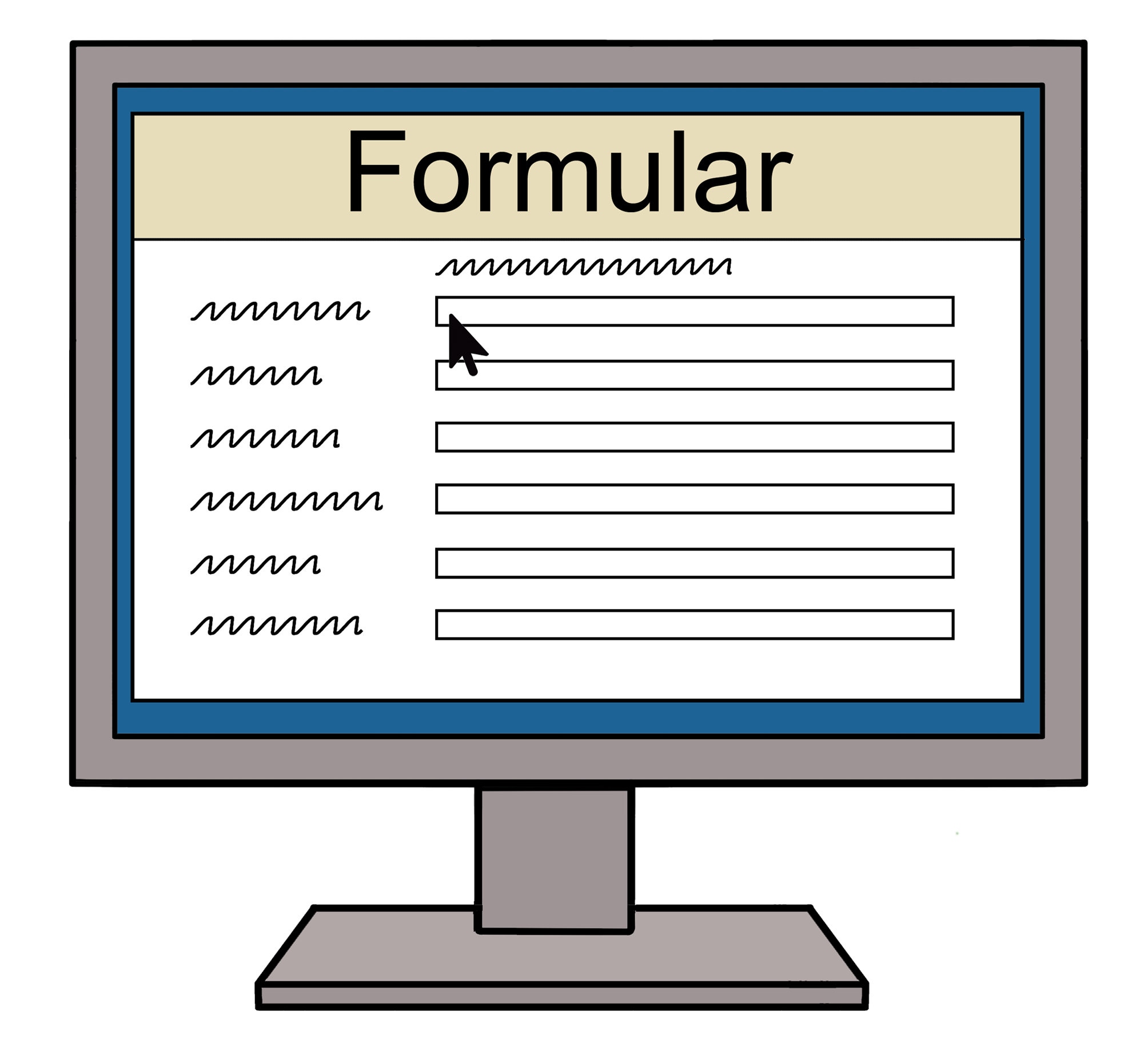 Computerbildschirm der ein online ausfüllbares Formular zeigt