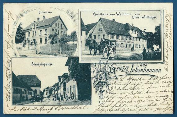 Historische Ansichtskarte von Jebenhausen (vor 1900) mit dem Gasthaus „Zum Waldhorn“ (heute Boller Straße 21)