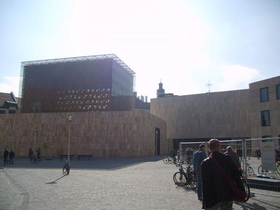 View of the new community center and synagogue on St. Jacob's Square