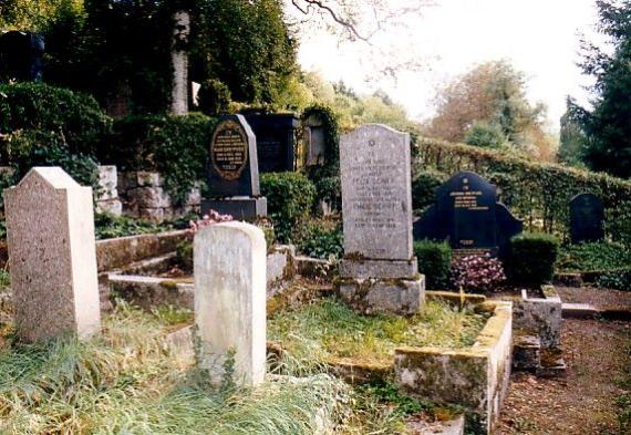 Sloping hillside with several gravestones