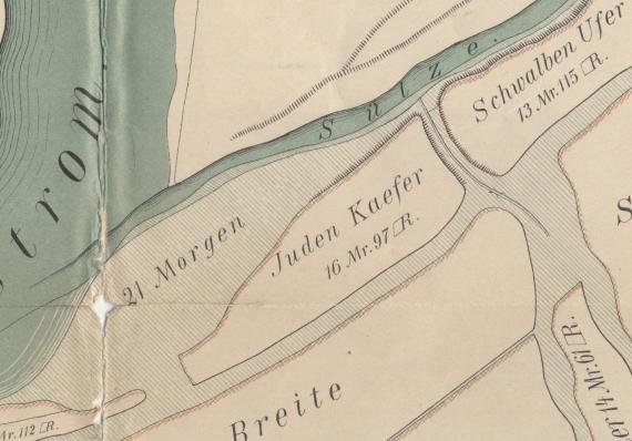 The Jewish cemetery in Buckau (parcel "Juden Kaefer") was located until 1493 on the west bank of the Sülze, near the old mouth into the Elbe (today green space behind the houses Sülzeberg 3-5).