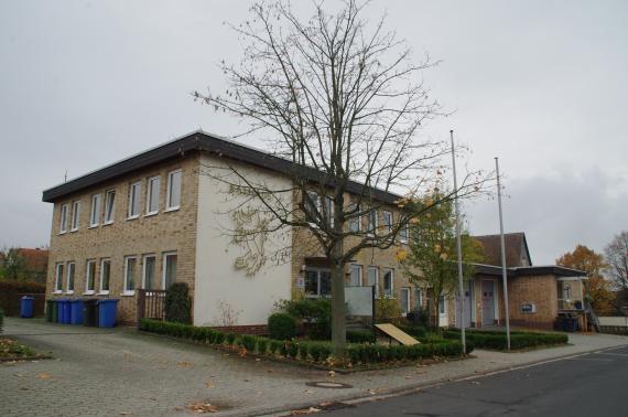 Frankenau town hall, side view of two-story stone building