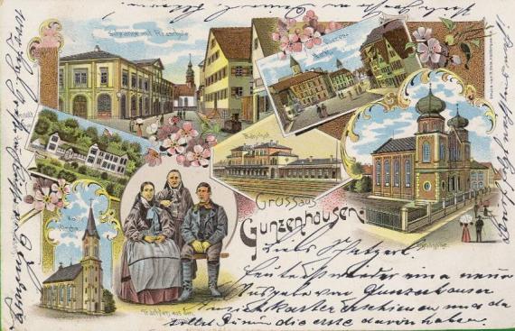 Color postcards of Gunzenhausen depicting the synagogue and other buildings of the town