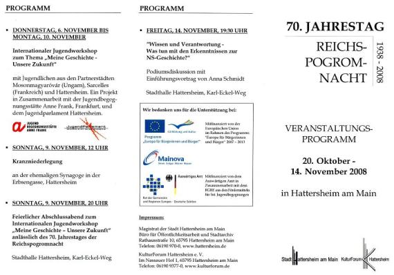 Event program of the 70th anniversary of the Reichsprogromnacht