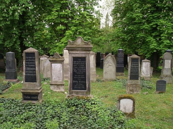 Front view of Jewish gravestones, Hebrew inscription