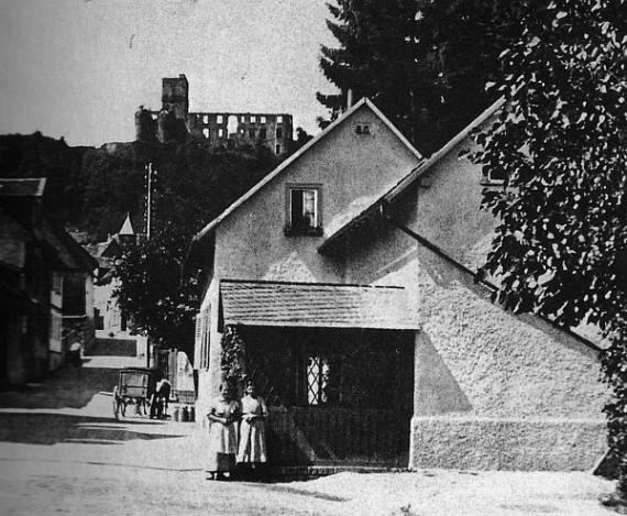 Black and white photograph of the old synagogue, officially registered as a mikvah