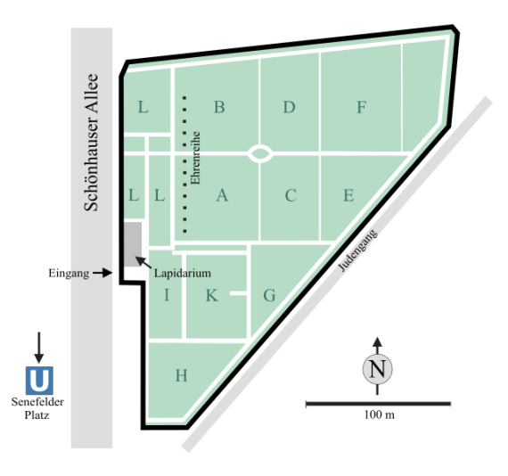 Site plan of the Jewish Cemetery in Schönhauser Allee
