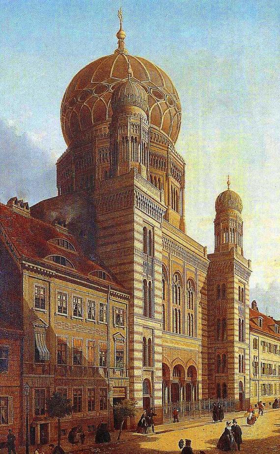 Gemälde einer großen Synagoge mit imposanter Kuppel
