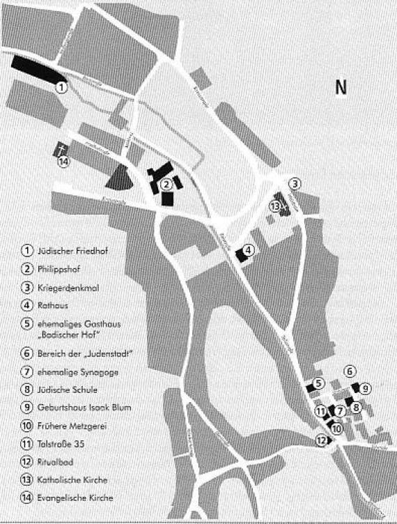 Plan of Diersburg with the Jewish institutions