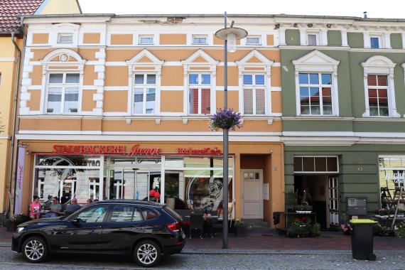 Row of houses with renovated facades