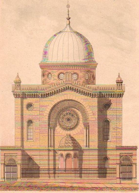 Architectural drawing of synagogue in Stuttgart