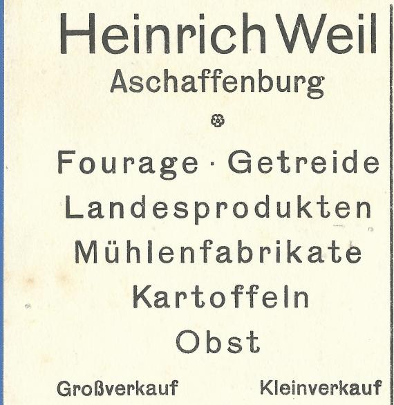 Geschäftspostkarte der Landesprodukten-Großhandlung Heinrich Weil, versandt am 16. Januar 1920 - Ausschnittvergrößerung