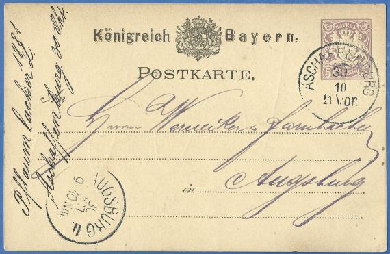 Postkarte geschäftlicher Art, versandt von Louis Pflaumlacher am 30. Oktober 1881