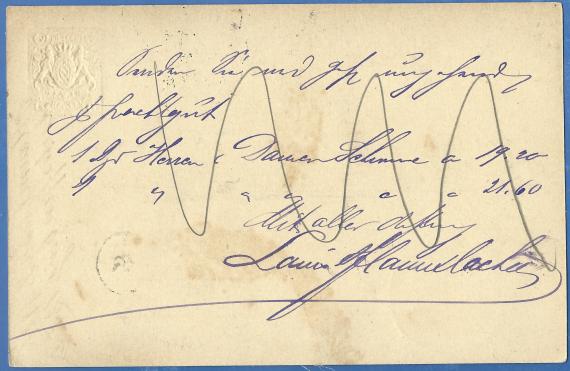 Postcard of a business nature, sent by Louis Pflaumlacher on October 30, 1881, - back of card