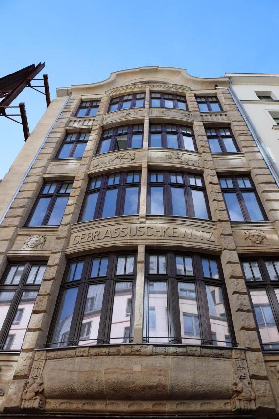 Front view of a multi-storey house facade with many windows