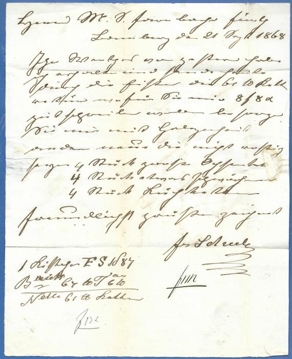 Brief an Herrn M. S. Farnbacher Letter to Mr. M. S. Farnbacher, mailed September 21, 1868 - inside of letter