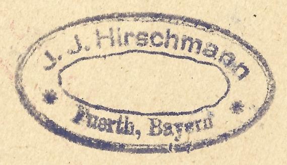 Postkarte geschäftlicher Art von J. J. Hirschmann, versandt am 24. Februar 1922 - Ausschnittvergößerung Firmenstempel