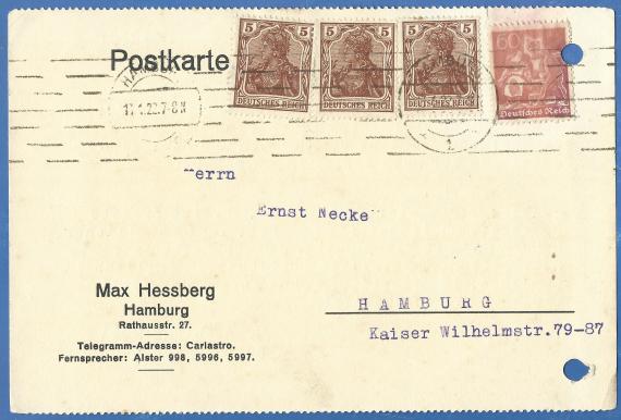 Business postcard Max Hessberg, mailed January 17, 1922