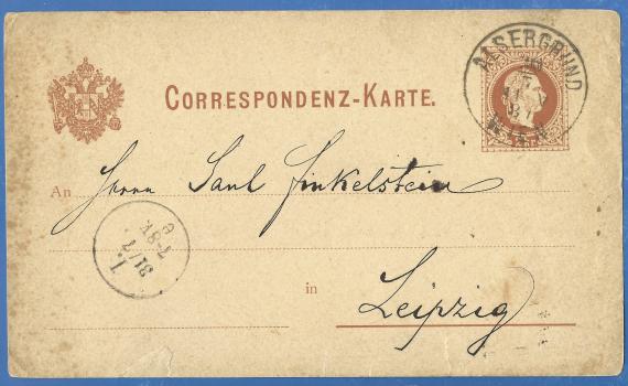 Postkarte an Herrn Saul Finkelstein Postkarte geschäftlicher Art an Herrn Saul Finkelstein, versandt am 30. Juli 1881