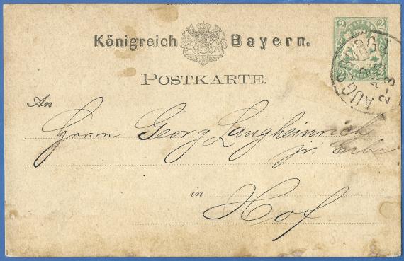 Postkarte geschäftlicher Art von Rosenberg & Rosenau, versandt am 2. August 1875