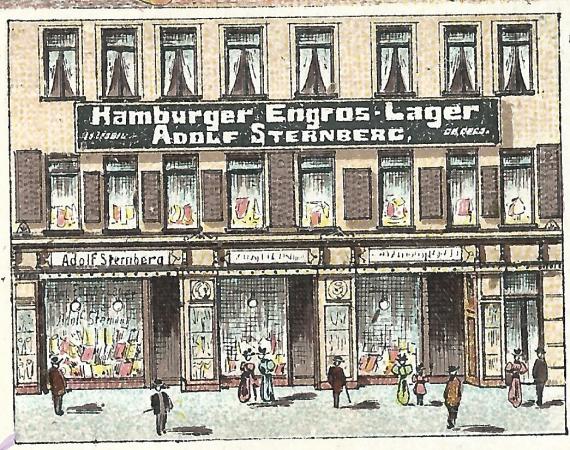 Historische Ansichtskarte Dresden mit dem " Hamburger Engros-Lager  Adolf Sternberg ", versandt am 30. Mai 1901  -  Ausschnittvergrößerung