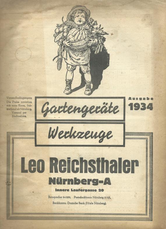 48-page richly illustrated sales catalog - gardening tools - tools - 1934 edition by Leo Reichsthaler - cover page