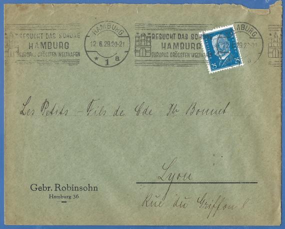 Business envelope of the Robinsohn brothers, mailed June 12, 1929