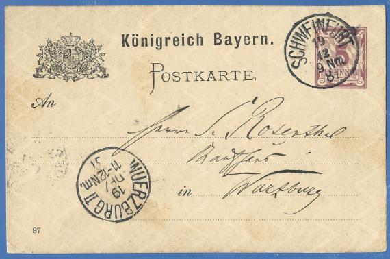 Postkarte an S. Rosenthal Postkarte geschäftlicher Art an Herrn S. Rosenthal, Kaufhaus, - versandt am 19. Dezember 1881