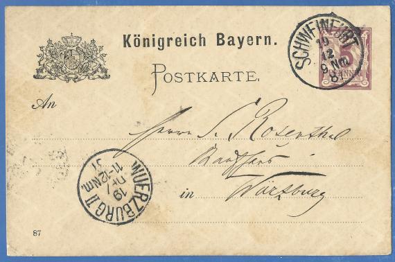 Postkarte geschäftlicher Art an Herrn S. Rosenthal, Kaufhaus, - versandt am 19. Dezember 1881