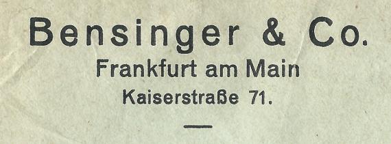 Geschäftsbriefkuvert (Ausschnitsvergrößerung) von Bensinger & Co, versandt am 11. Februar 1924 