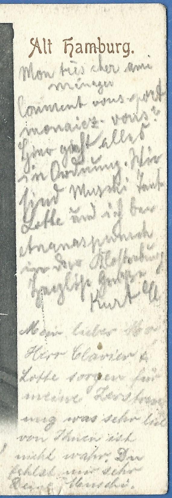 Ansichtskarte aus dem Umfeld von Kurt Clavier, versandt am 31. März 1906 nach Paris - Ausschnittvergrößerung Textteil