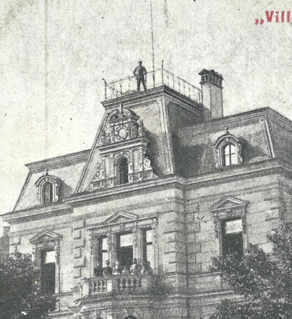 Historische Ansichtskarte "Gruß aus Fürth" mit der "Villa Rosenhaupt", versandt von Wilhelm Rosenhaupt am 2. Dezember 1898 - Ausschnittvergrößerung