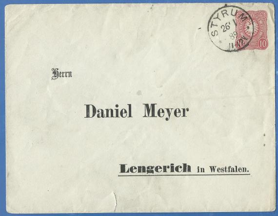 Briefumschlag an Herrn Daniel Meyer Envelope addressed to Mr. Daniel Meyer, mailed January 26, 1889