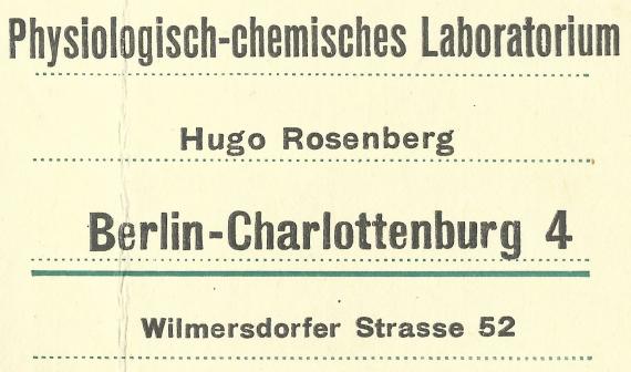 Geschäfts-Postkarte " Physiologisch-chemisches Laboratorium Hugo Rosenberg " -  aus der Zeit um 1910  - Ausschnittvergrößerung Postanschrift