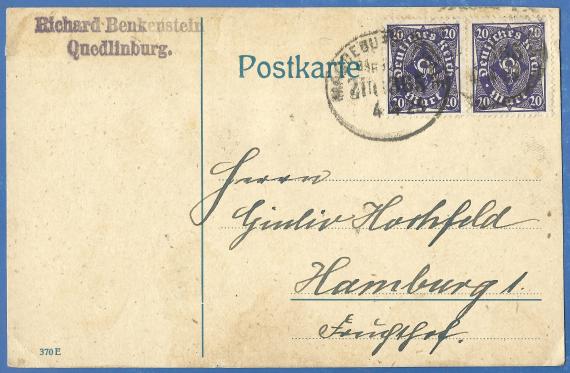 Postkarte geschäftlicher Art an Herrn Giulio Hochfeld, versandt am 4. April 1923