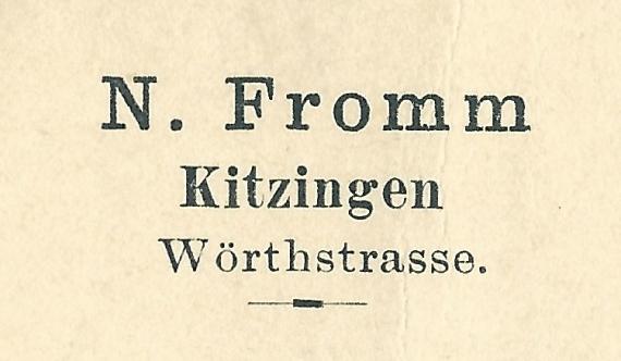 Geschäftspostkarte der Weinhandlung Nathan Fromm, versandt am 30. Oktober 1895  -  Ausschnittvergrößerung - Absender