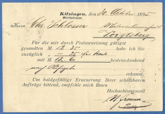 Geschäftspostkarte der Weinhandlung Nathan Fromm, versandt am 30. Oktober 1895  -  Kartenrückseite