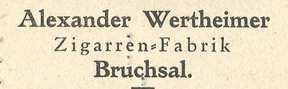 Geschäftspostkarte der Zigarren-Fabrik Alexander Wertheimer, versandt am 12. Februar 1923  -  Ausschnittvergrößerung Firmenadresse