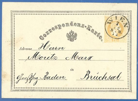 Postkarte an Moritz Marx Postcard of a business nature to Mr. Moritz Marx, sent on December 7, 1872
