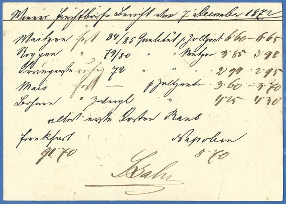 Postkarte an Moritz Marx Postcard of a business nature to Mr. Moritz Marx, mailed December 7, 1872 - back of card