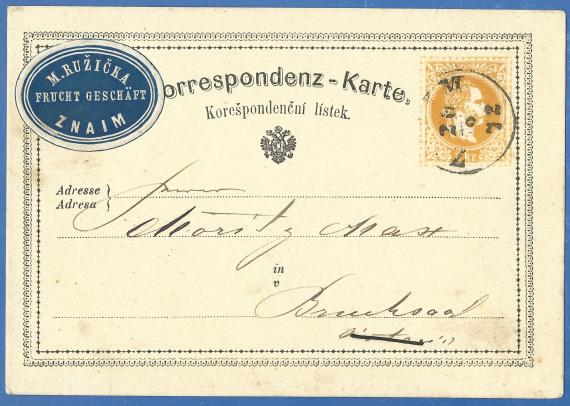 Postkarte an Moritz Marx Postcard of a business nature to Mr. Moritz Marx, sent on September 20, 1872