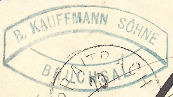 Postkarte Von B. Kauffmann Söhne Postcard of business nature from the hop shop B. Kauffmann Söhne, sent on July 10, 1897 - cutout enlargement company postmark