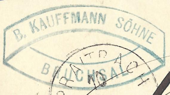 Postkarte geschäftlicher Art von der Hopfenhandlung B. Kauffmann Söhne, versandt am 10. Juli 1897  - Ausschnittvergrößerung Firmenstempel