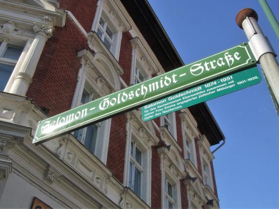 Straßenschild Salomon-Goldschmidt-Straße (ehem. Junkerstraße)