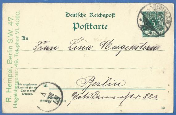 Postkarte an Frau Lina Morgenstern, versandt am 30. März 1900