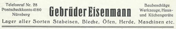 Rechnung der Gebrüder Eisenmann vom 8. September 1928  -  Ausschnittvergrößerung Rechnungskopf