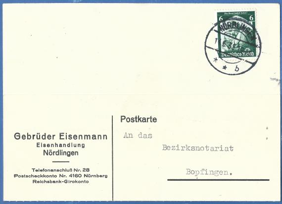 Postkarte der Gebrüder Eisenmann, - versandt am 11. Juni 1935 