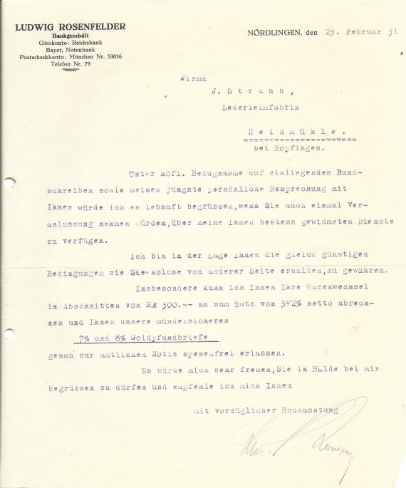 Brief - Ludwig Rosenfelder Business letter from Ludwig Rosenfelder dated February 25, 1931