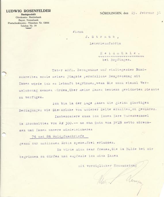 Geschäftsbrief von Ludwig Rosenfelder vom 25. Februar 1931 