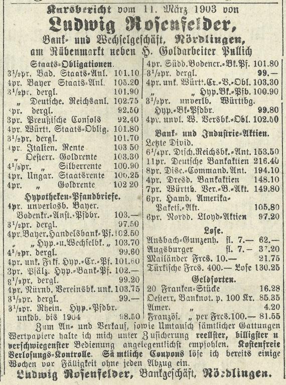 Zeitungsinserat - Ludwig Rosenfelder Newspaper advertisement by Ludwig Rosenfelder in the Bopfinger Tagblatt of March 12, 1903